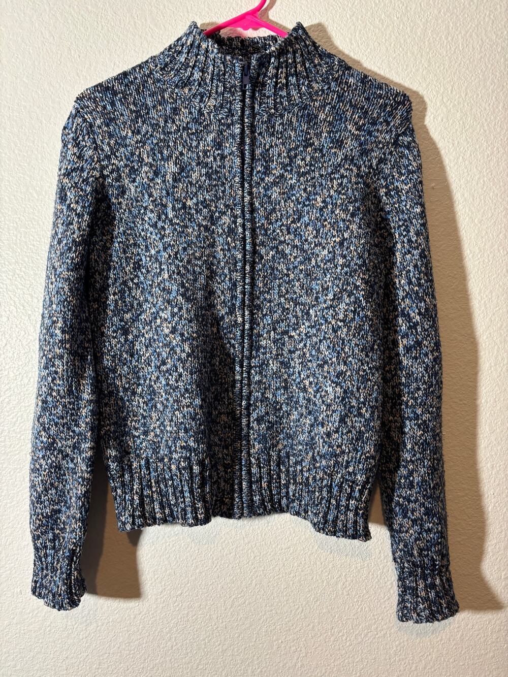 Dressbarn Women's Size M Blue Marled Zip-Up Knit Cardigan Sweater